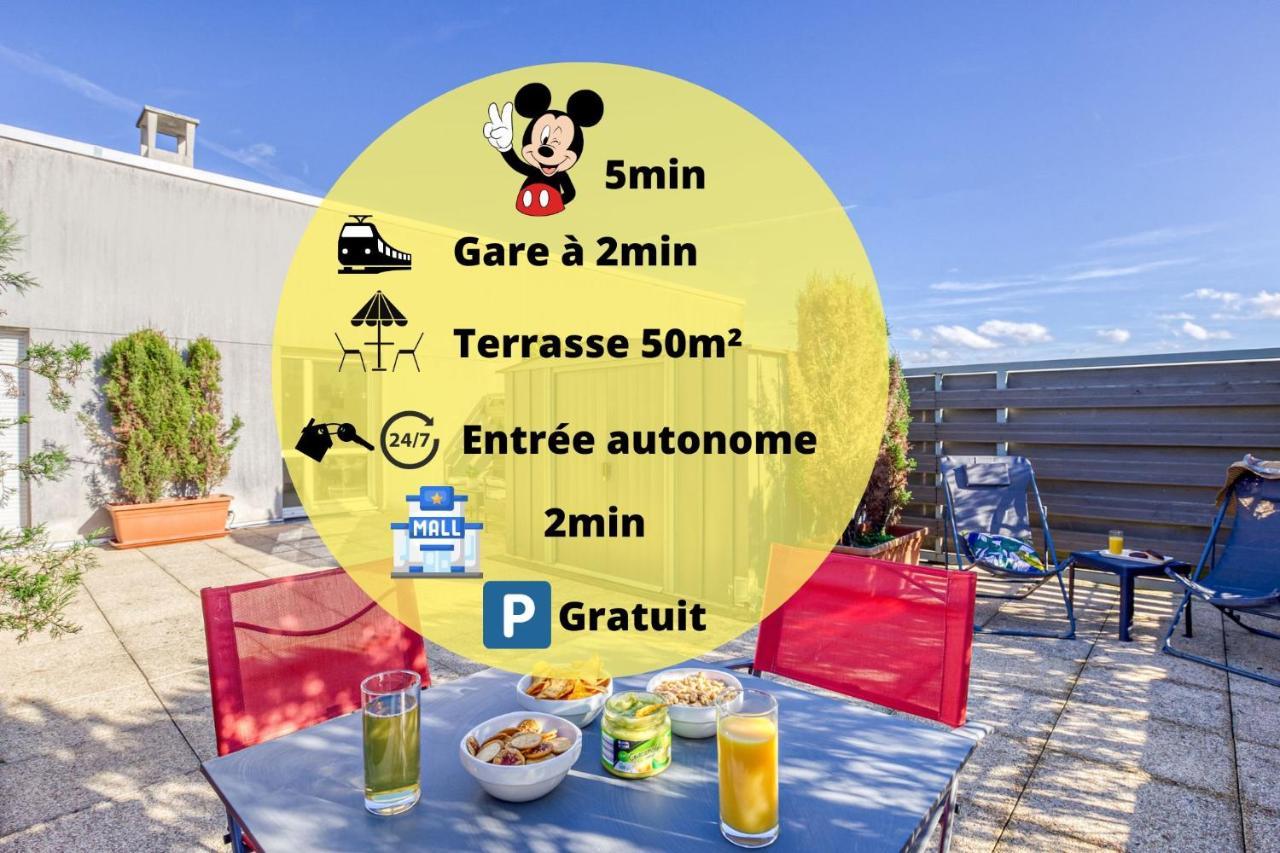 La terrasse Disney/Gare/Centre à 3min parking free Montévrain Extérieur photo